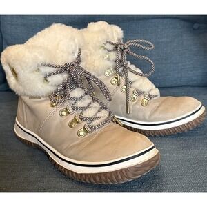 Pajar Women Galat Sand Nubuck Sheepskin Waterproof Winter Lace Duck Boot 8 8.5